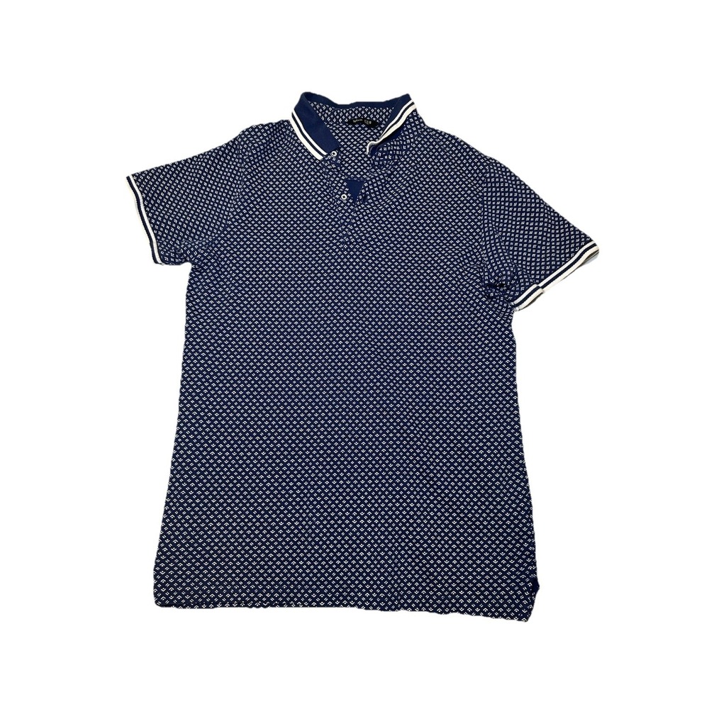 Splash Blue Geometric Print Polo Shirt Men's Small Cotton Preppy Casual